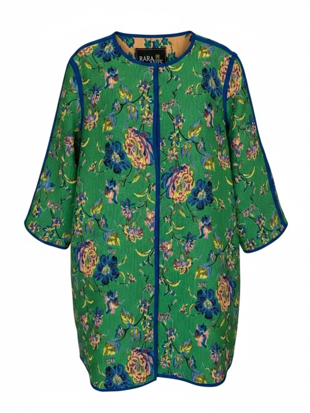 Rara Avis By Iris Apfel Women Sz.XL Open Front Snap Textured Green Floral Duster